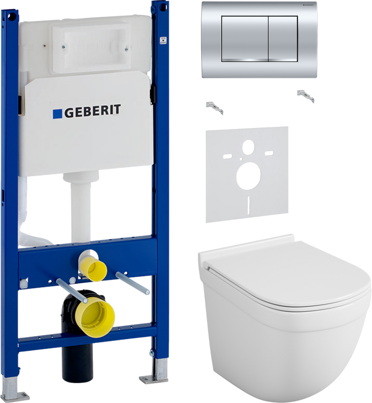 Комплект Унитаз подвесной Owl 1975 Eld TOWLT190101 безободковый + Звукоизоляция Geberit + Инсталляция Duofix Delta 458.163.21.1 с кнопкой смыва, хром