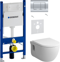 Комплект Унитаз подвесной AM.PM Like C801701SC FlashClean с микролифтом + Звукоизоляция Geberit + Инсталляция Duofix Delta 458.163.21.1 с кнопкой смыва, хром