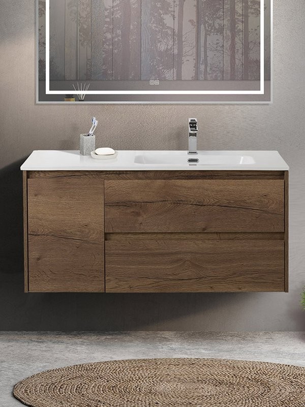 Тумба с раковиной BelBagno Kraft R, 100 2 ящика, дверца, rovere tabacco