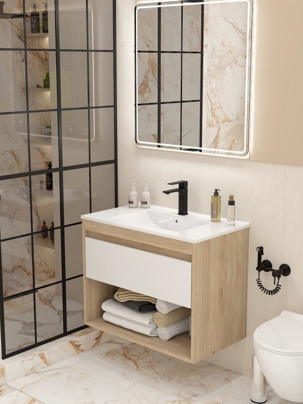 Тумба с раковиной Teymi Vitra 80 дуб, белая