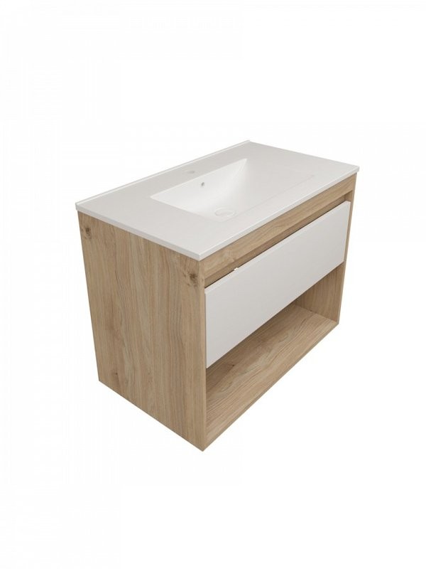 Тумба с раковиной Teymi Vitra 80 дуб, белая