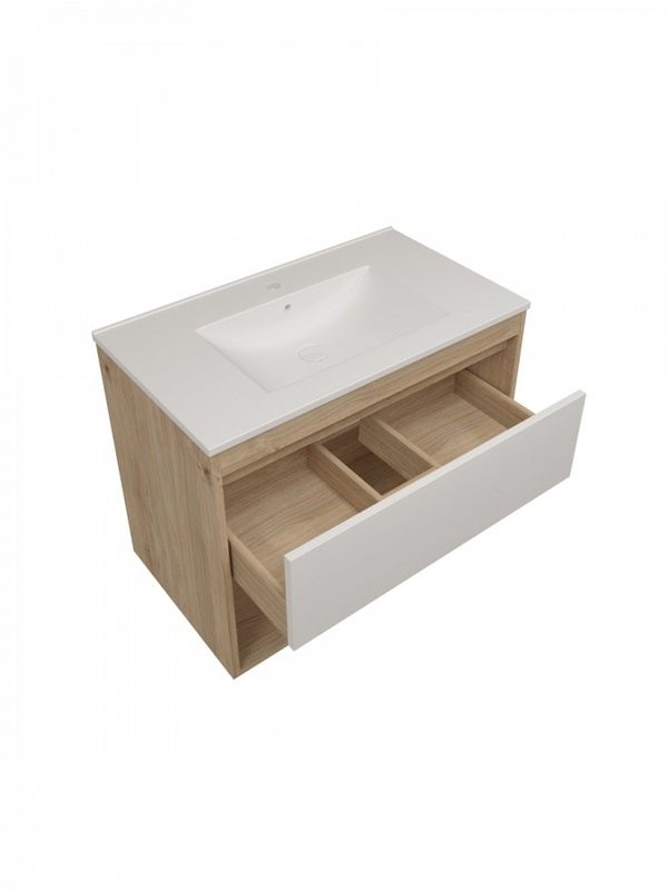 Тумба с раковиной Teymi Vitra 80 дуб, белая