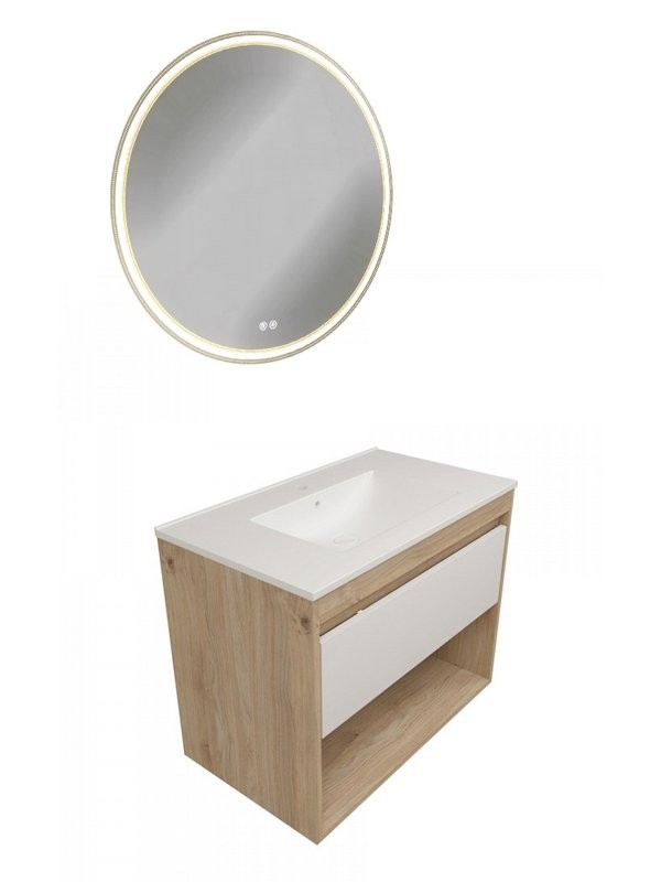 Тумба с раковиной Teymi Vitra 80 дуб, белая