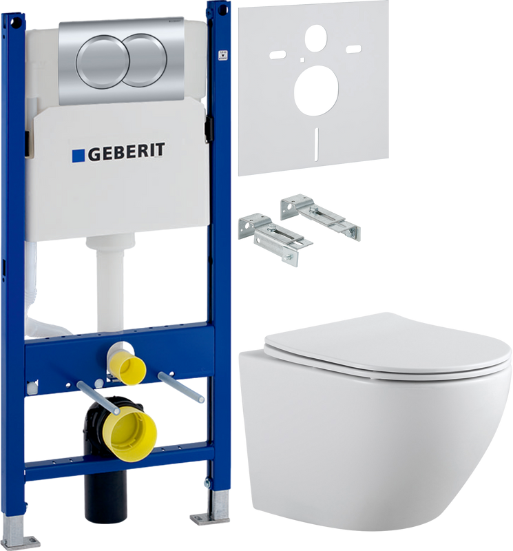 Комплект Унитаз подвесной Aquanet Cetus 2.0 W rimless + Инсталляция Geberit Duofix Delta 458.149.21.1 с кнопкой смыва, хром + Звукоизоляция