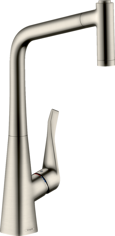 Комплект Смеситель Hansgrohe Metris M71 14780800, сталь + Фартук, черный