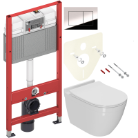 Комплект Унитаз подвесной Bauedge Bau Mif PRO безободковый, с микролифтом, белый + Инсталляция TECE Now 9400412 4 в 1 с кнопкой смыва