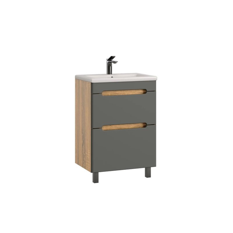 Тумба с раковиной SanStar Diva 50 напольная, дуб вотан, графит софт, раковина Фостер