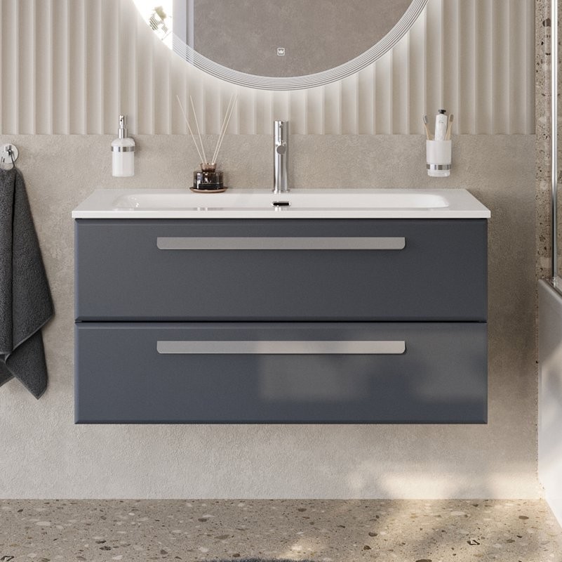 Тумба с раковиной Cezares Eco Cer-N 100 grafito, раковина Eco 100, ручки серые