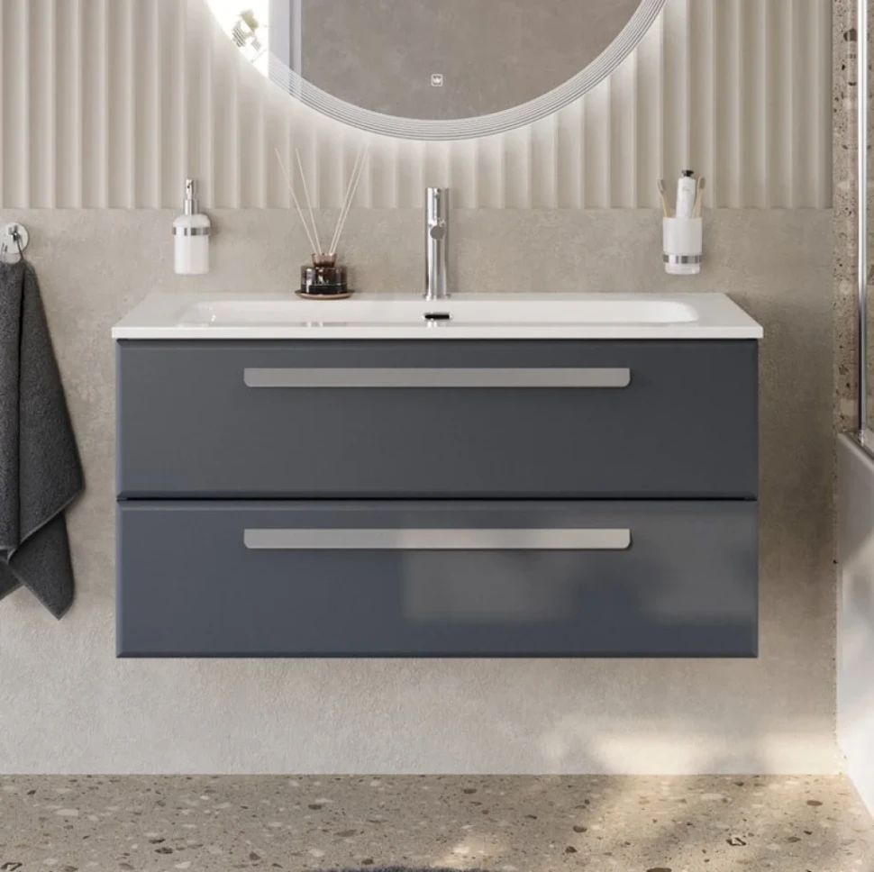 Тумба с раковиной Cezares Eco Cer-N 100 grafito, раковина Eco 100, ручки серые