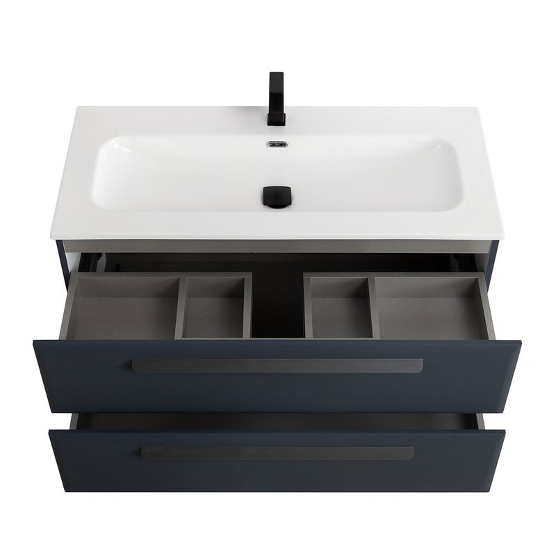 Тумба с раковиной Cezares Eco Cer-N 100 grafito, раковина Eco 100, ручки серые