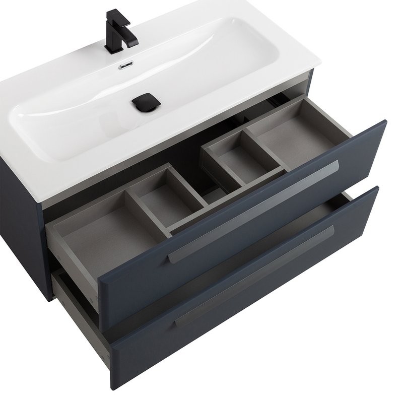 Тумба с раковиной Cezares Eco Cer-N 100 grafito, раковина Eco 100, ручки серые