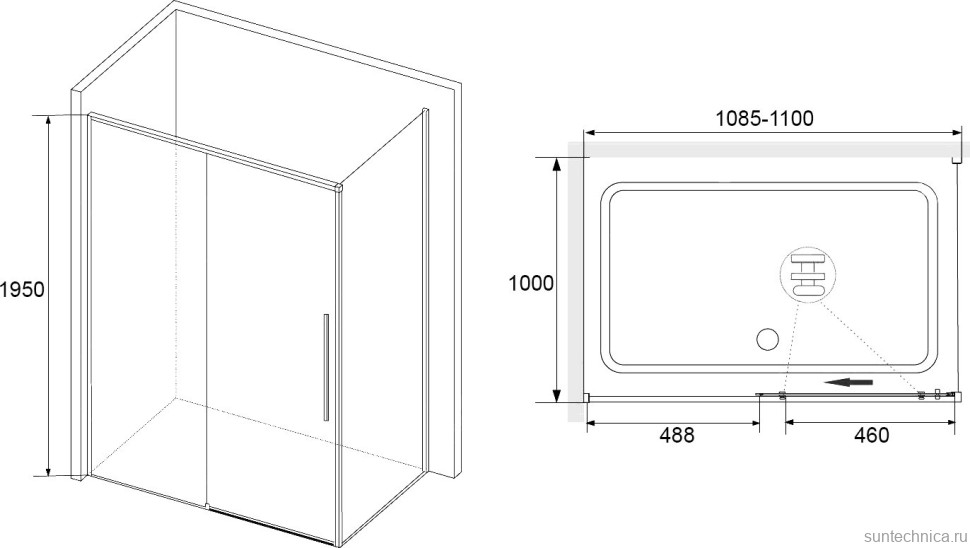 Душевой уголок RGW Stilvoll SV-12B+100 см (108,5-110)x100x195 профиль черный матовый, стекло прозрачное