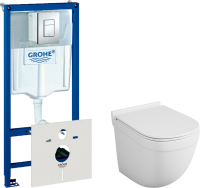 Комплект Унитаз подвесной Owl 1975 Eld TOWLT190101 безободковый + Инсталляция Grohe Rapid SL 38772001 3 в 1 с кнопкой смыва + Шумоизоляция 37131000