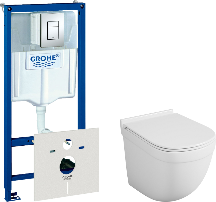 Комплект Унитаз подвесной Owl 1975 Eld TOWLT190101 безободковый + Инсталляция Grohe Rapid SL 38772001 3 в 1 с кнопкой смыва + Шумоизоляция 37131000