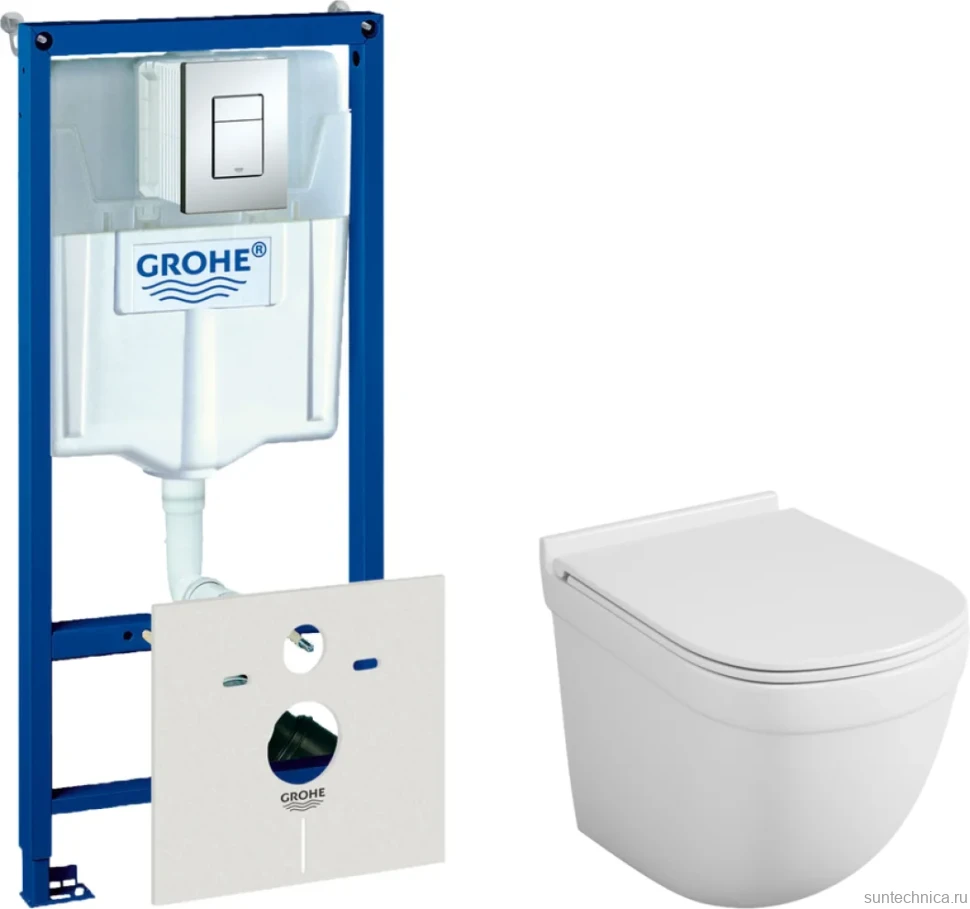 Комплект Унитаз подвесной Owl 1975 Eld TOWLT190101 безободковый + Инсталляция Grohe Rapid SL 38772001 3 в 1 с кнопкой смыва + Шумоизоляция 37131000