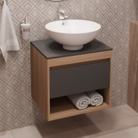 Тумба с раковиной Teymi Ritta 55 дуб эврика, матовый графит, раковина Lina kuppi D40