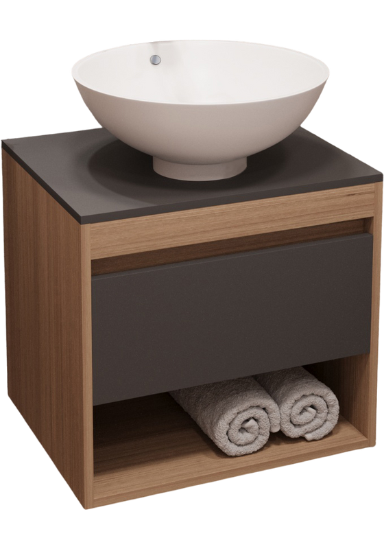 Тумба с раковиной Teymi Ritta 55 дуб эврика, матовый графит, раковина Lina kuppi D40