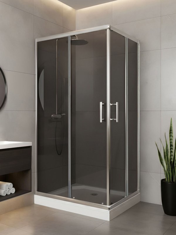 Душевой уголок Parly QZ81S N 100х80 см, с поддоном, профиль глянцевый хром, стекло тонированное