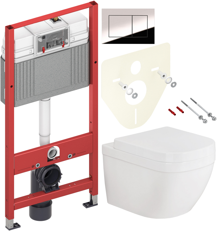 Комплект Унитаз подвесной Grohe Euro Ceramic + Крышка 39330001 с микролифтом + Инсталляция TECE Now 9400412 4 в 1 с кнопкой смыва