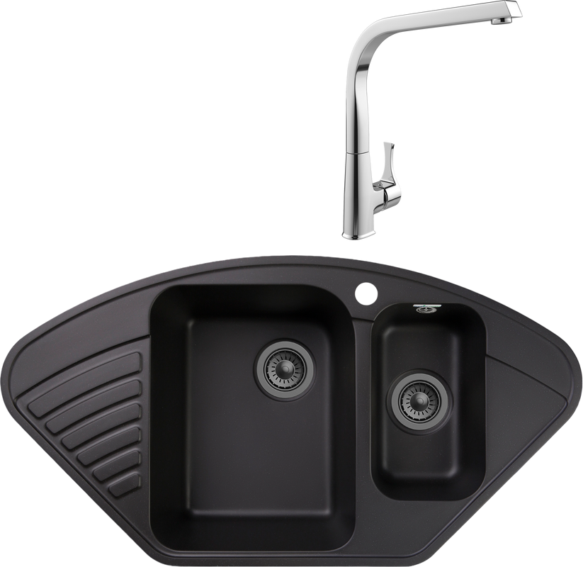 Комплект Мойка GranFest Quarz Z 14 черная + Смеситель MEGA Mega