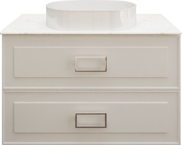 Тумба под раковину со столешницей La Fenice Cubo Twin 100 подвесная, белая, столешница белый мрамор, ручка белая