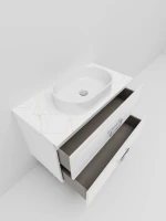 Тумба под раковину со столешницей La Fenice Cubo Twin 100 подвесная, белая, столешница белый мрамор, ручка белая