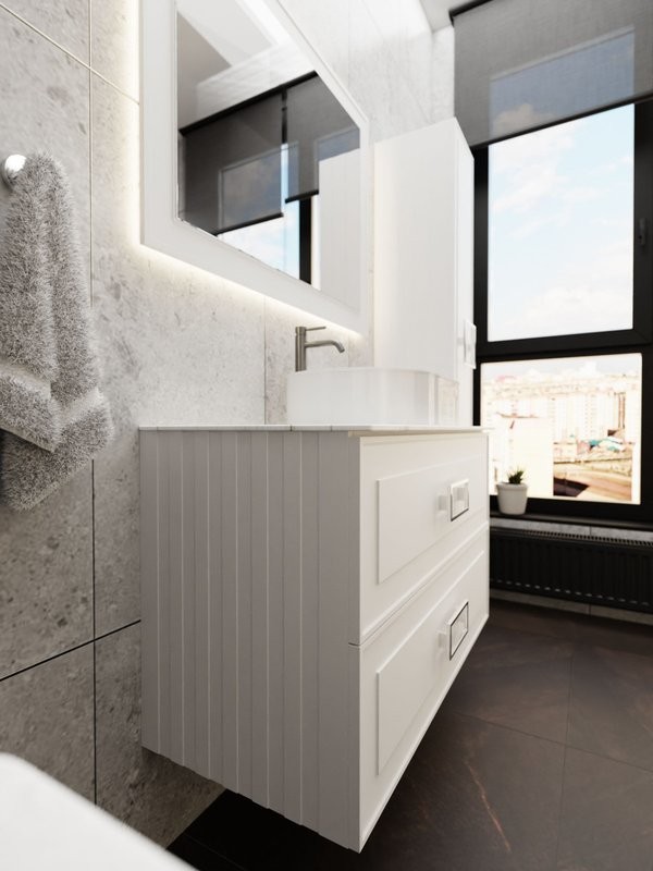 Тумба под раковину со столешницей La Fenice Cubo Twin 100 подвесная, белая, столешница белый мрамор, ручка белая