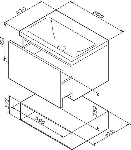 Тумба с раковиной AM.PM Gem 60 белый глянец, с 1 ящиком