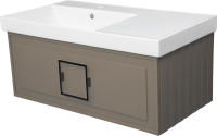 Тумба с раковиной La Fenice Cubo 90 L подвесная, cappuccino, ручка черная, раковина Cubo 90 L