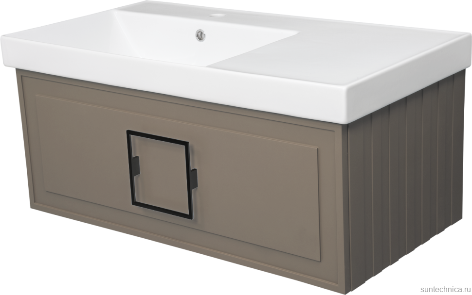 Тумба с раковиной La Fenice Cubo 90 L подвесная, cappuccino, ручка черная, раковина Cubo 90 L