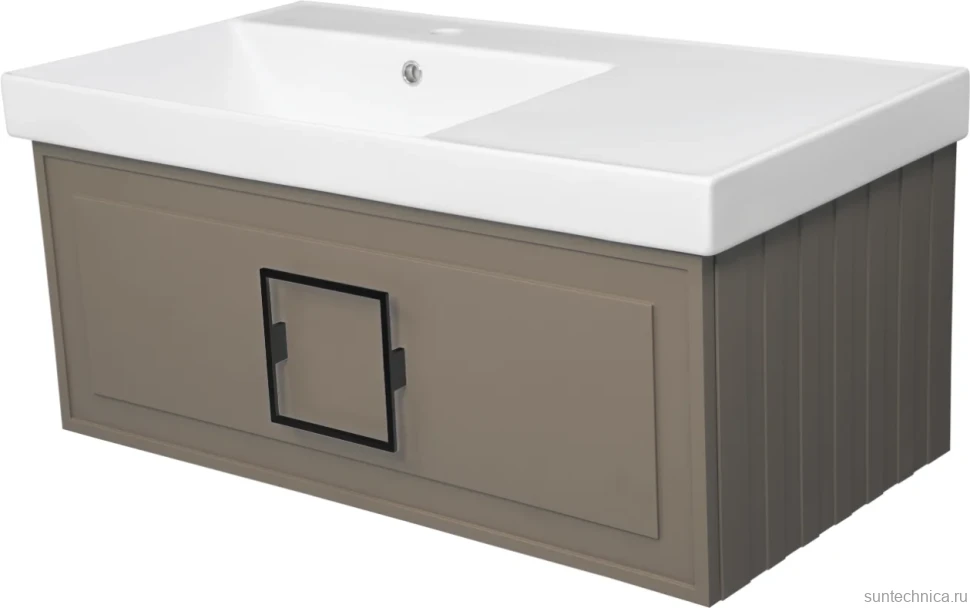 Тумба с раковиной La Fenice Cubo 90 L подвесная, cappuccino, ручка черная, раковина Cubo 90 L