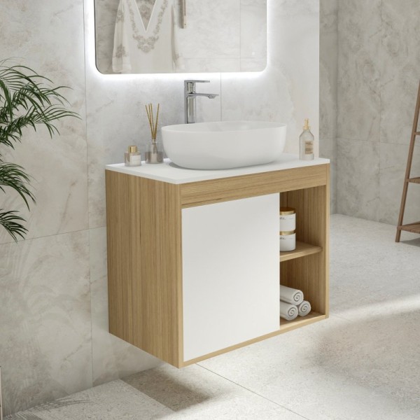 Тумба с раковиной Teymi Nura 70 дуб эврика, матовая белая, раковина Solli 48