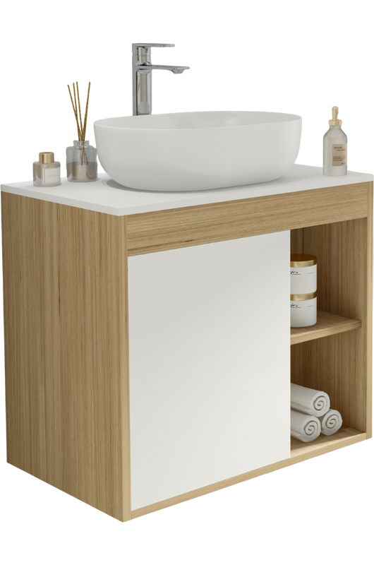 Тумба с раковиной Teymi Nura 70 дуб эврика, матовая белая, раковина Solli 48