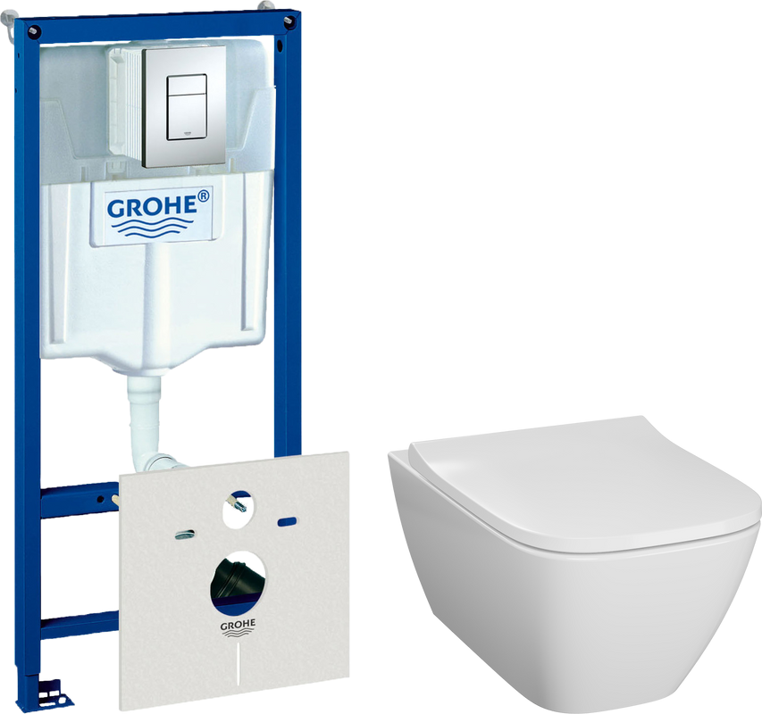 Комплект  Унитаз подвесной Geberit Smyle Square 500.683.01.1 с крышкой-сиденьем с микролифтом + Система инсталляции для унитазов Grohe Rapid SL 387720