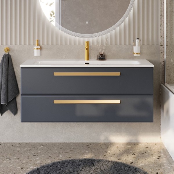 Тумба с раковиной Cezares Eco Cer-N 120 grafito, раковина Eco 120, ручки сатиновое золото