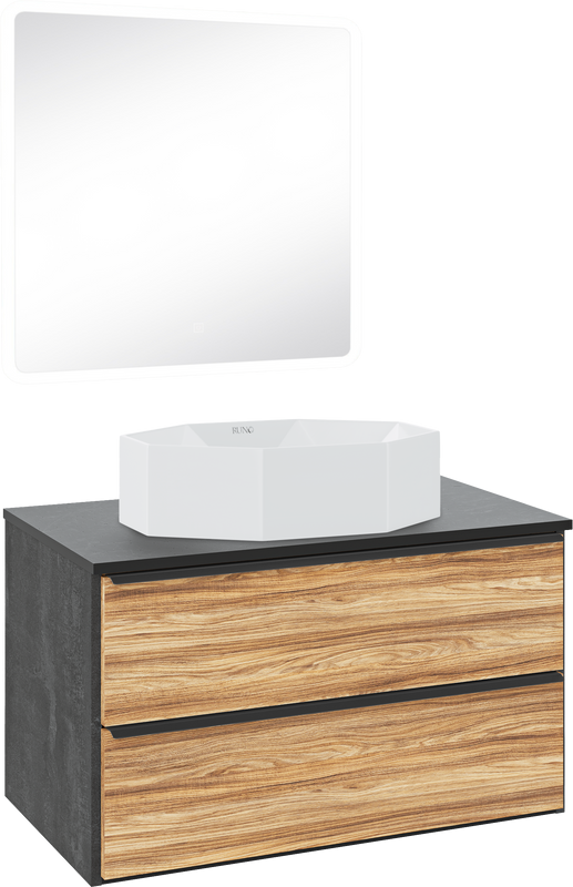 Мебель для ванной комнаты Runo Мальта 85 дуб, черная, раковина Cristallo 50
