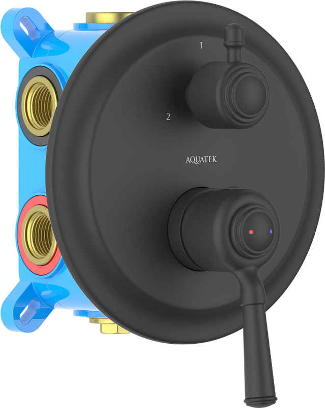 Встраиваемый смеситель для душа и ванны AQUATEK Классик AQ1547MB С ВНУТРЕННЕЙ ЧАСТЬЮ, 3 режима, матовый черный