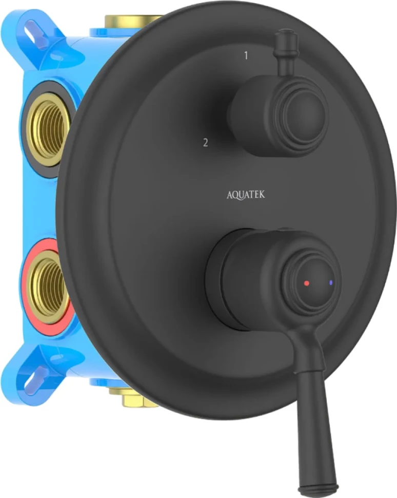 Встраиваемый смеситель для душа и ванны AQUATEK Классик AQ1547MB С ВНУТРЕННЕЙ ЧАСТЬЮ, 3 режима, матовый черный