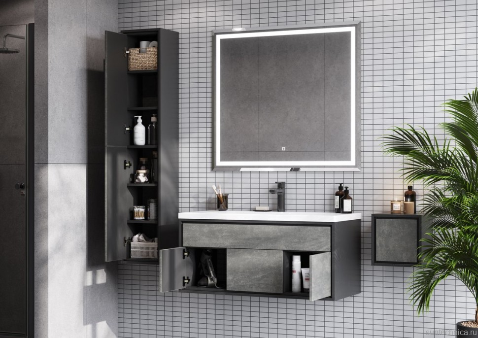 Шкаф-пенал для ванной AQUATON Уэльс Уэльс универсальный, графит