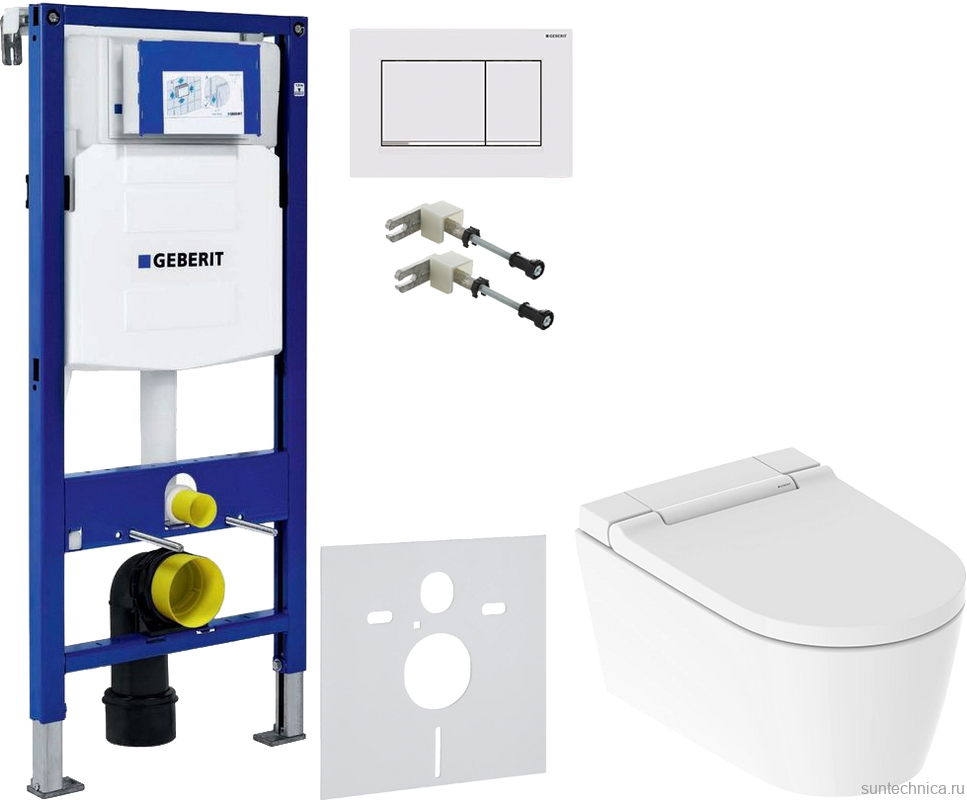 Комплект Умный унитаз Geberit AquaClean Sela 146.224.11.1 альпийский белый + Крепления Duofix 111.815.00.1 к стене + Звукоизоляция + Инсталляция UP 320 111.300.00.5 + Кнопка Sigma 30 115.883.JT.1 белая матовая, хром глянцевый