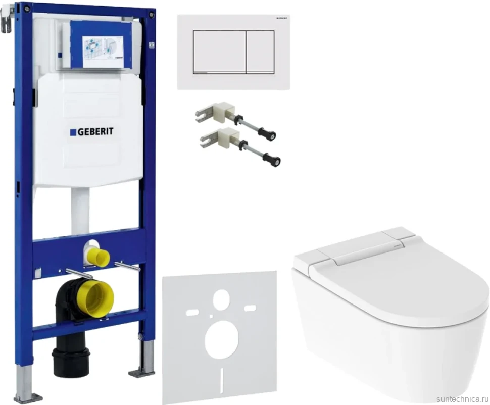 Комплект Умный унитаз Geberit AquaClean Sela 146.224.11.1 альпийский белый + Крепления Duofix 111.815.00.1 к стене + Звукоизоляция + Инсталляция UP 320 111.300.00.5 + Кнопка Sigma 30 115.883.JT.1 белая матовая, хром глянцевый