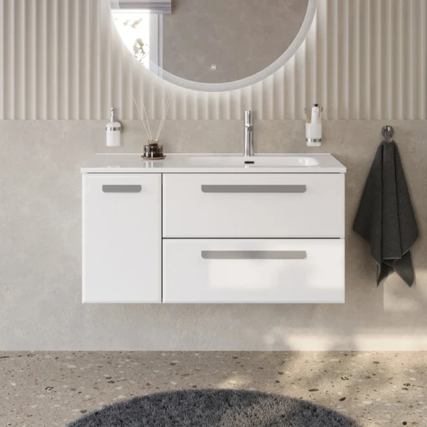 Тумба под раковину без столешницы Cezares Eco Cer-N 100 R 2 ящика, 1 дверца, bianco lucido, ручки серые