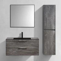 Мебель для ванной комнаты Vincea Chiara 2D 100, 2 ящика, камень, с черной раковиной