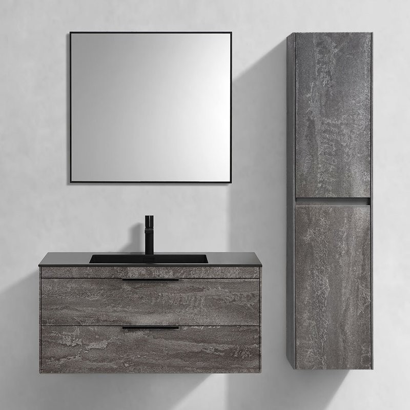 Мебель для ванной комнаты Vincea Chiara 2D 100, 2 ящика, камень, с черной раковиной