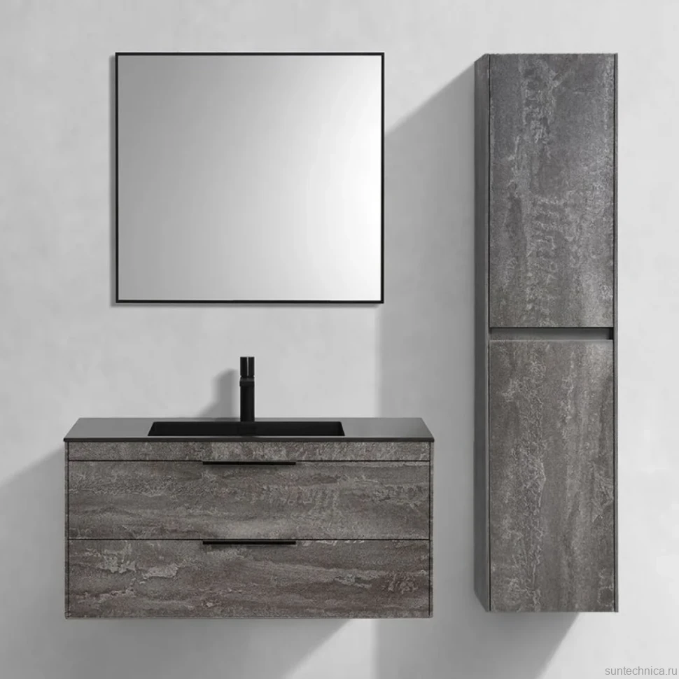 Мебель для ванной комнаты Vincea Chiara 2D 100, 2 ящика, камень, с черной раковиной