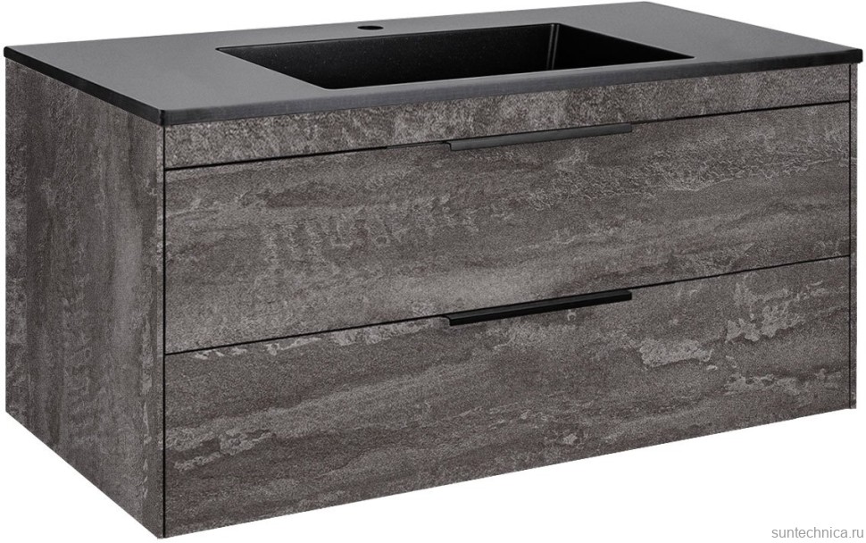 Мебель для ванной комнаты Vincea Chiara 2D 100, 2 ящика, камень, с черной раковиной