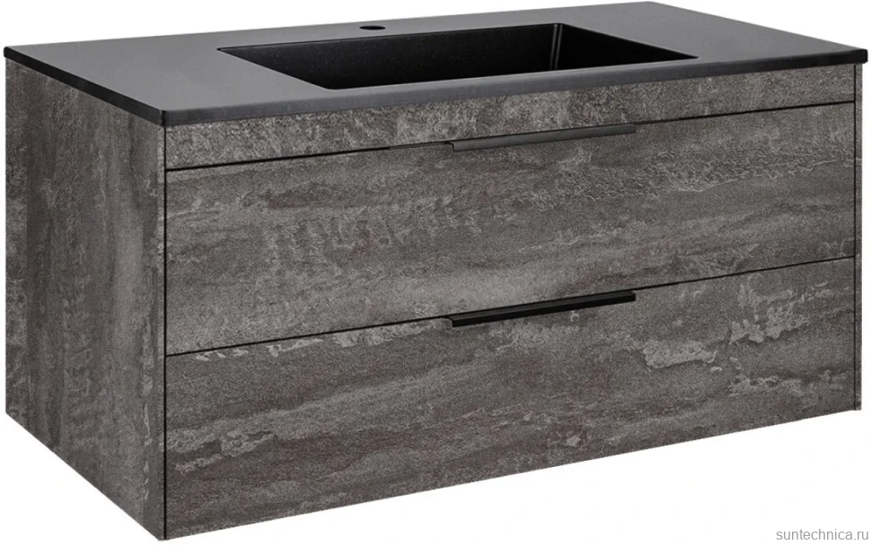 Мебель для ванной комнаты Vincea Chiara 2D 100, 2 ящика, камень, с черной раковиной