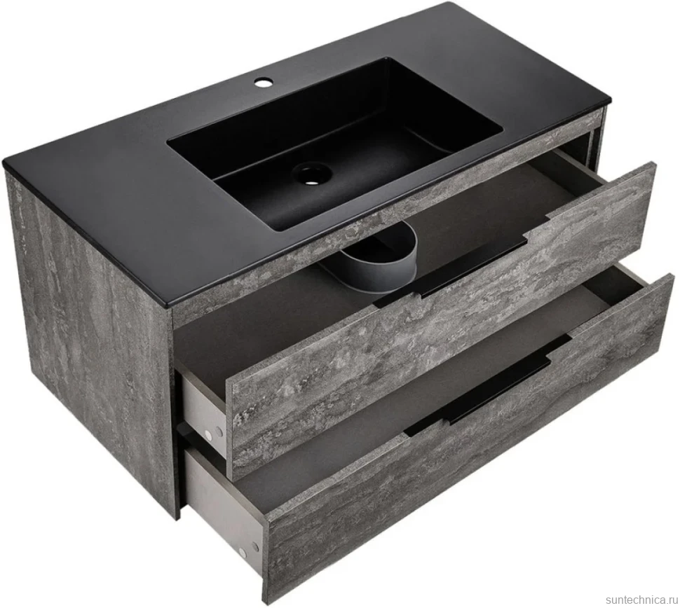 Мебель для ванной комнаты Vincea Chiara 2D 100, 2 ящика, камень, с черной раковиной