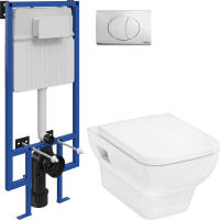 Комплект Унитаз подвесной Hansgrohe CreekTide Q безободковый, с микролифтом + Инсталляция STWORKI + Кнопка 230822 хром глянцевый