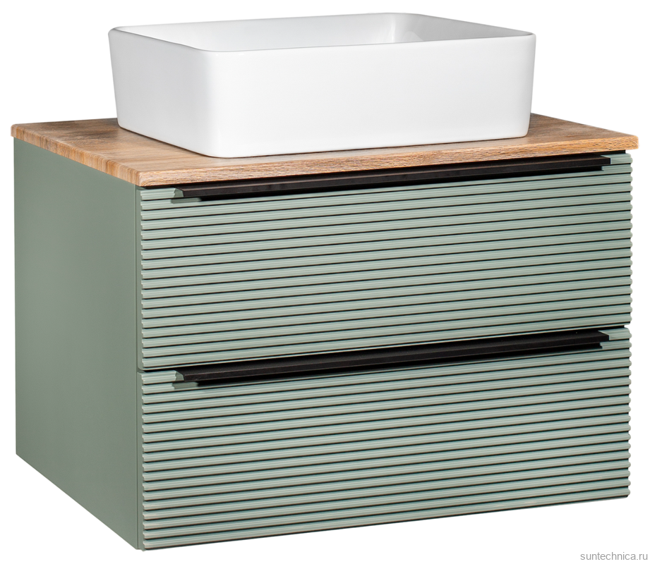 Тумба под раковину со столешницей Runo Орлеан 70 зеленая, дуб натуральный